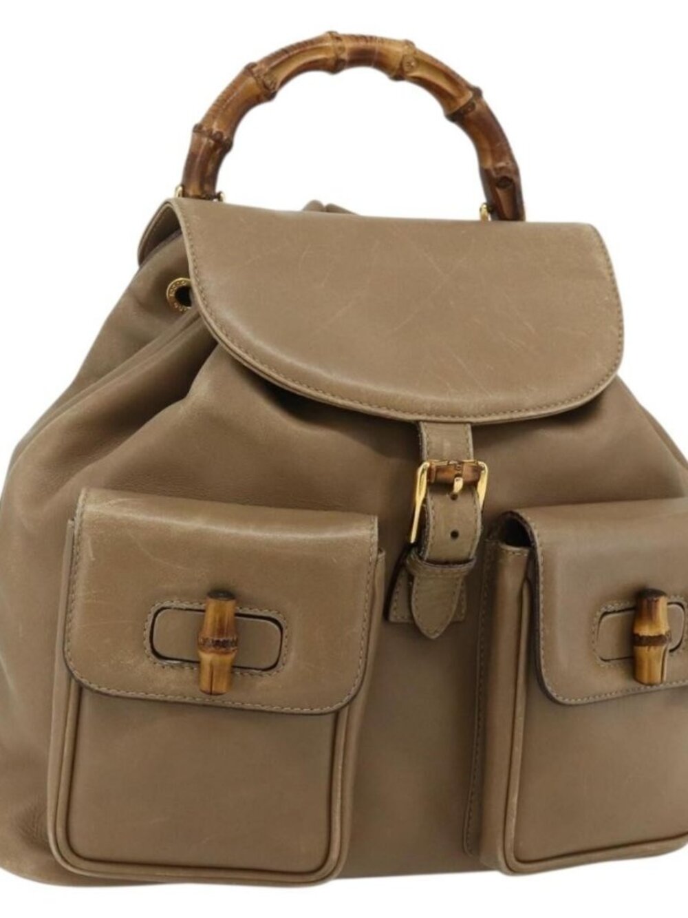 GUCCI Bamboo Backpack Leather Beige Gold 003 1998 0016 Auth